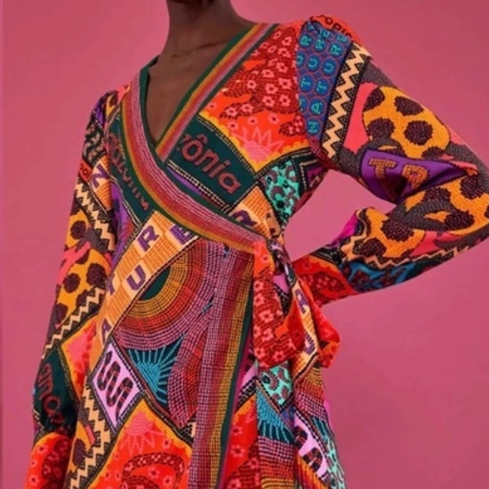 NEW Farm Rio Dotted Patch Scarf Wrap Dress Medium M - Picture 11 of 11